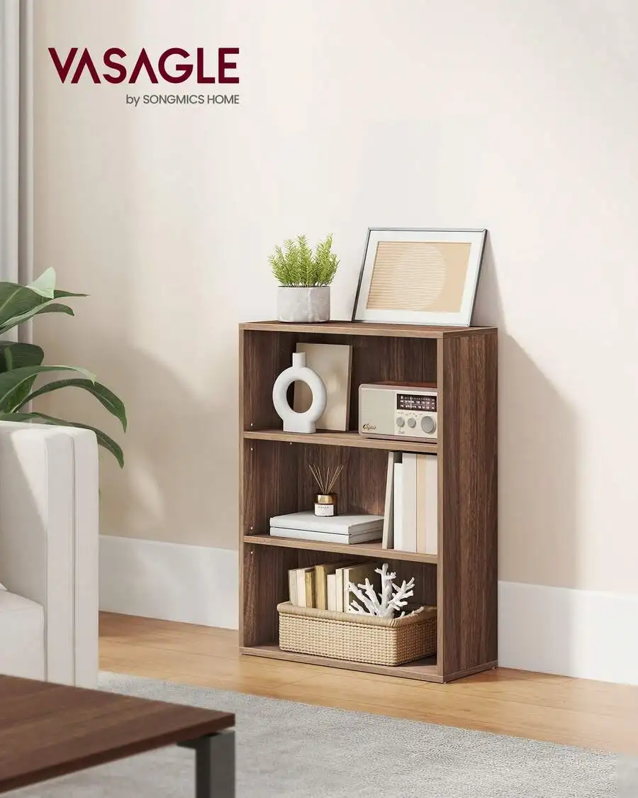 Bookshelf, 3-Tier Open Bookcase With Adjustable Storage Shelves, Floor Standing Unit, 9.4'D X 23.6'W X 31.8'H, Rustic Brown, Rus