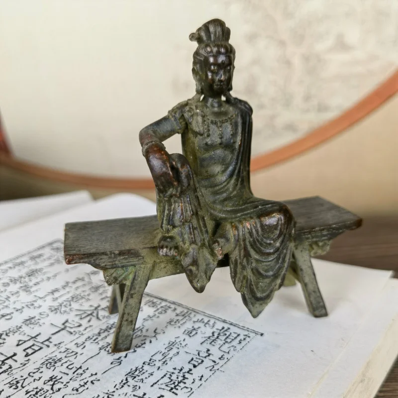 Ancient Buddha, Guanyin Bodhisattva bench, copper ornaments