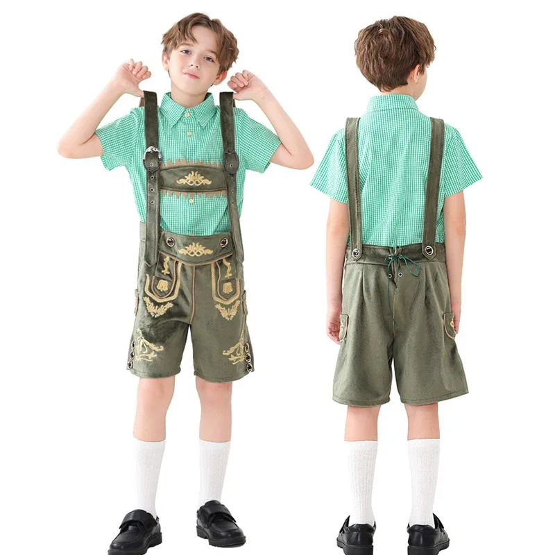 

Костюмы Октоберфеста для мальчиков Lederhosen для детей, пивной фестиваль, синяя клетчатая рубашка, костюмы для косплея на Хэллоуин, карнавальные наряды для вечеринок