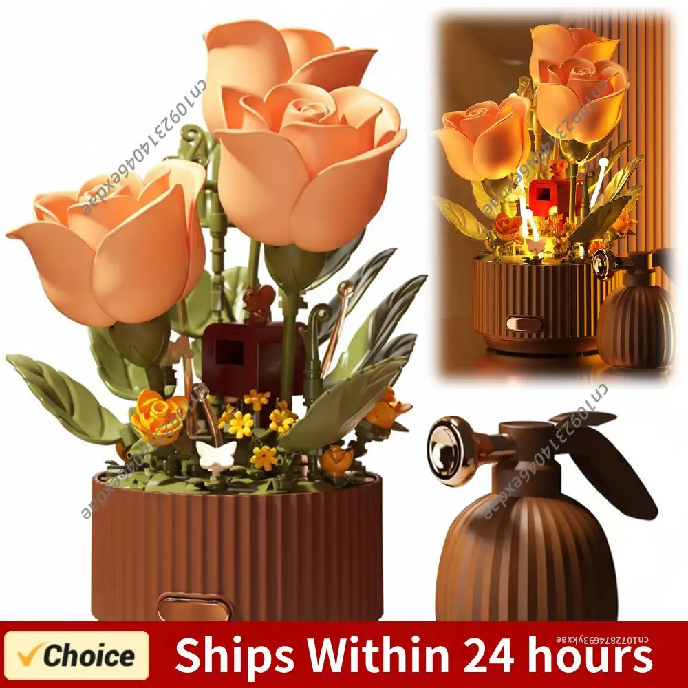 

Creative Botanical Block Remote Control Automatic Bloom Dynamic Building Block Flower with Lights & Sound Gift for Women