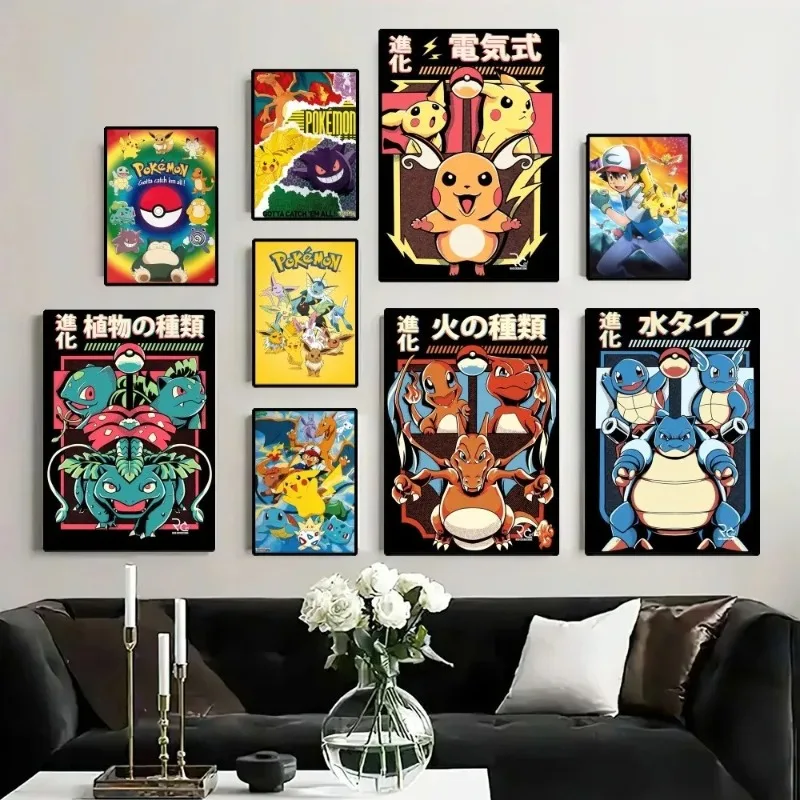 Peinture sur toile Anime Pokemon pour enfants, affiche et impression d'interconnexion, image d'art mural, décoration d'intérieur, Bulbasaur, Salamèche, SLaura, Tile, cadeaux