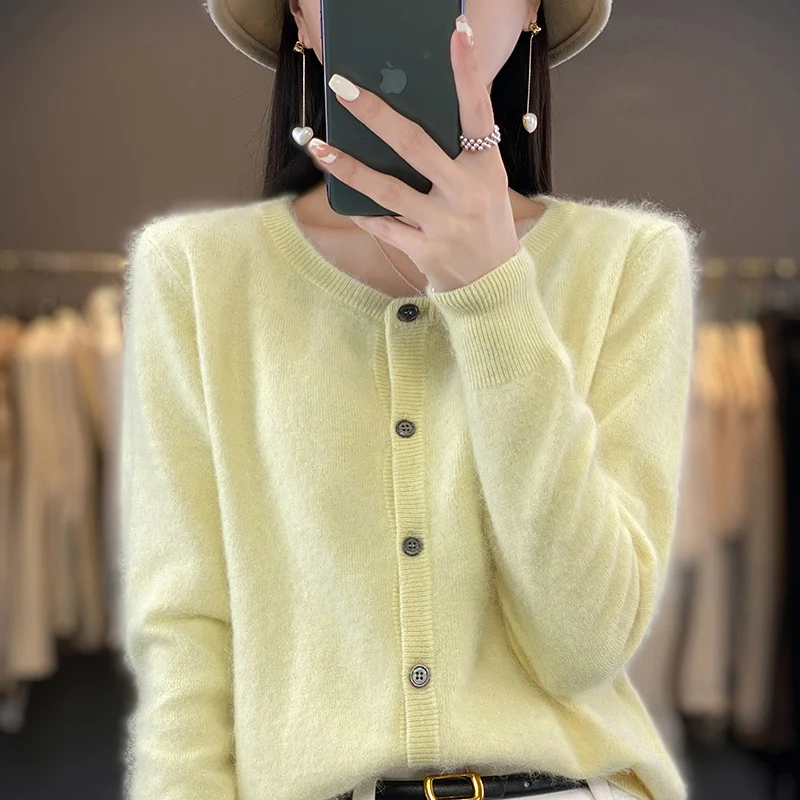 100% Mink Cashmere Women\'s Cardigan Women\'s O Neck Sweater Autumn/Winter New Thick Knit Cardigan Sweater Women\'s Jacket DBE021