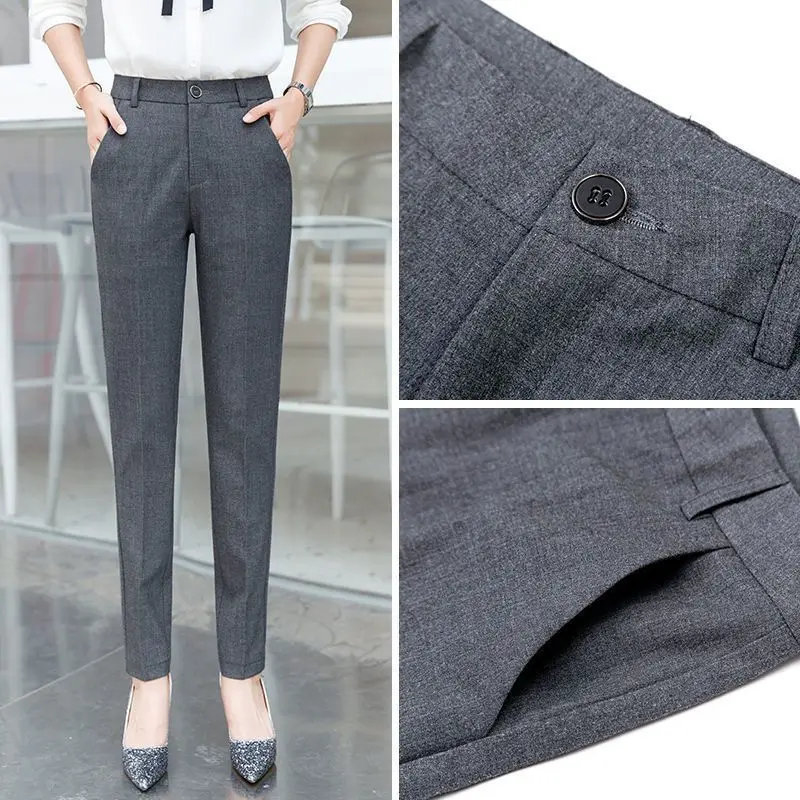 Simplicity Office Lady Summer Suit Pants Thin Women Solid Pockets Zipper High Waist Fashion Slim Straight Ankle Length Trousers