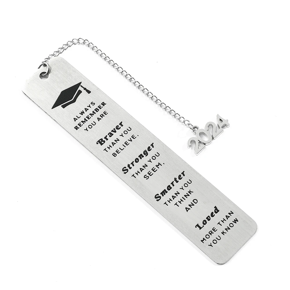 Creative stainless steel text bookmark with pendant, a simple graduation season teacher gift for students.