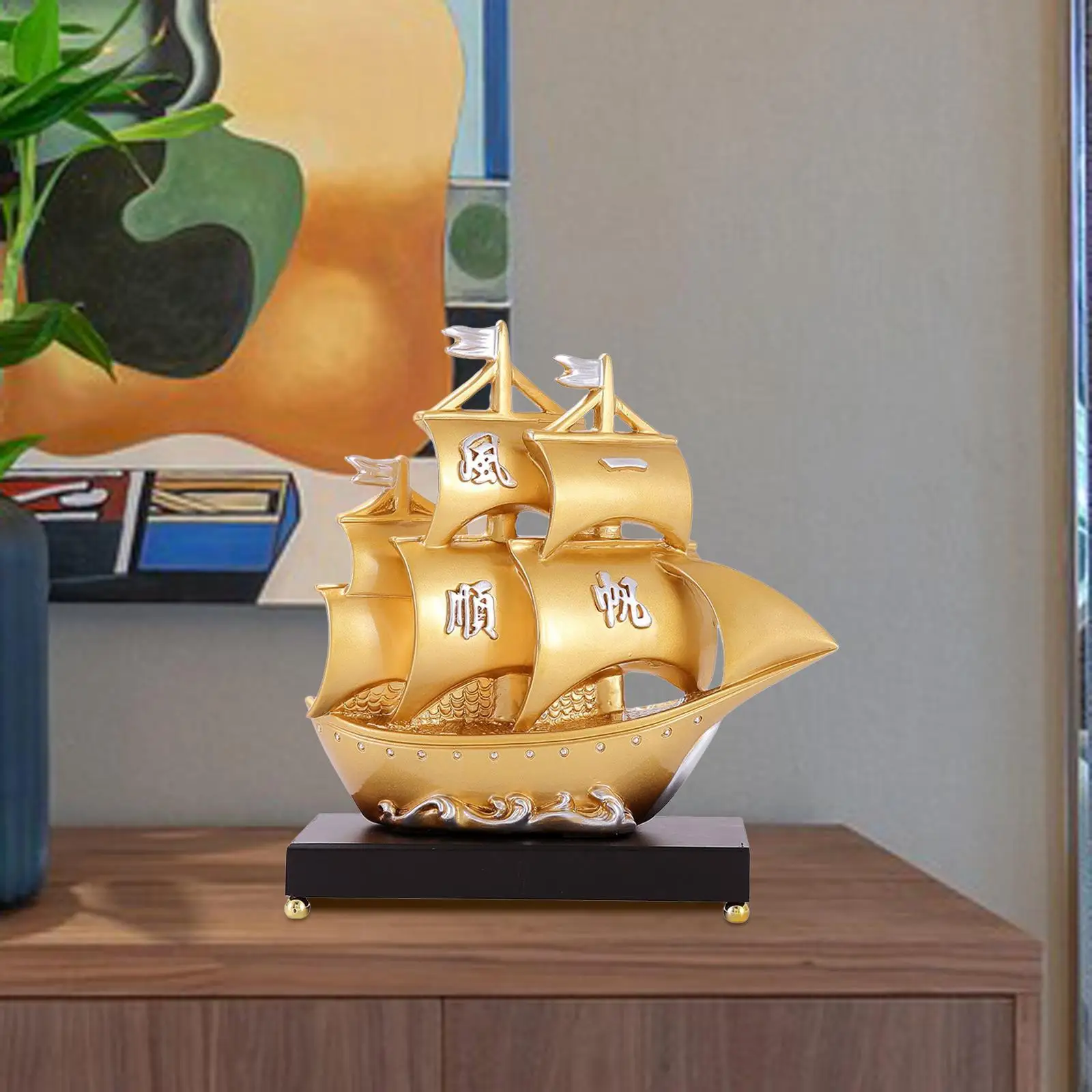 Sailing Boat Figurine Sailing Ship Sculpture Resin Housewarming Gift Decorative Ornament Sailboat Statue for Bar Living Room