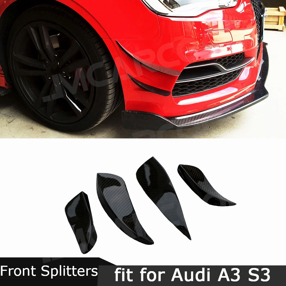 

JMCARCOOL Carbon Fiber Front lip air knife Bumper Canards Splitter For Audi A3 S3 Sedan 2014 - 2016 side Bumper Trim Spoiler