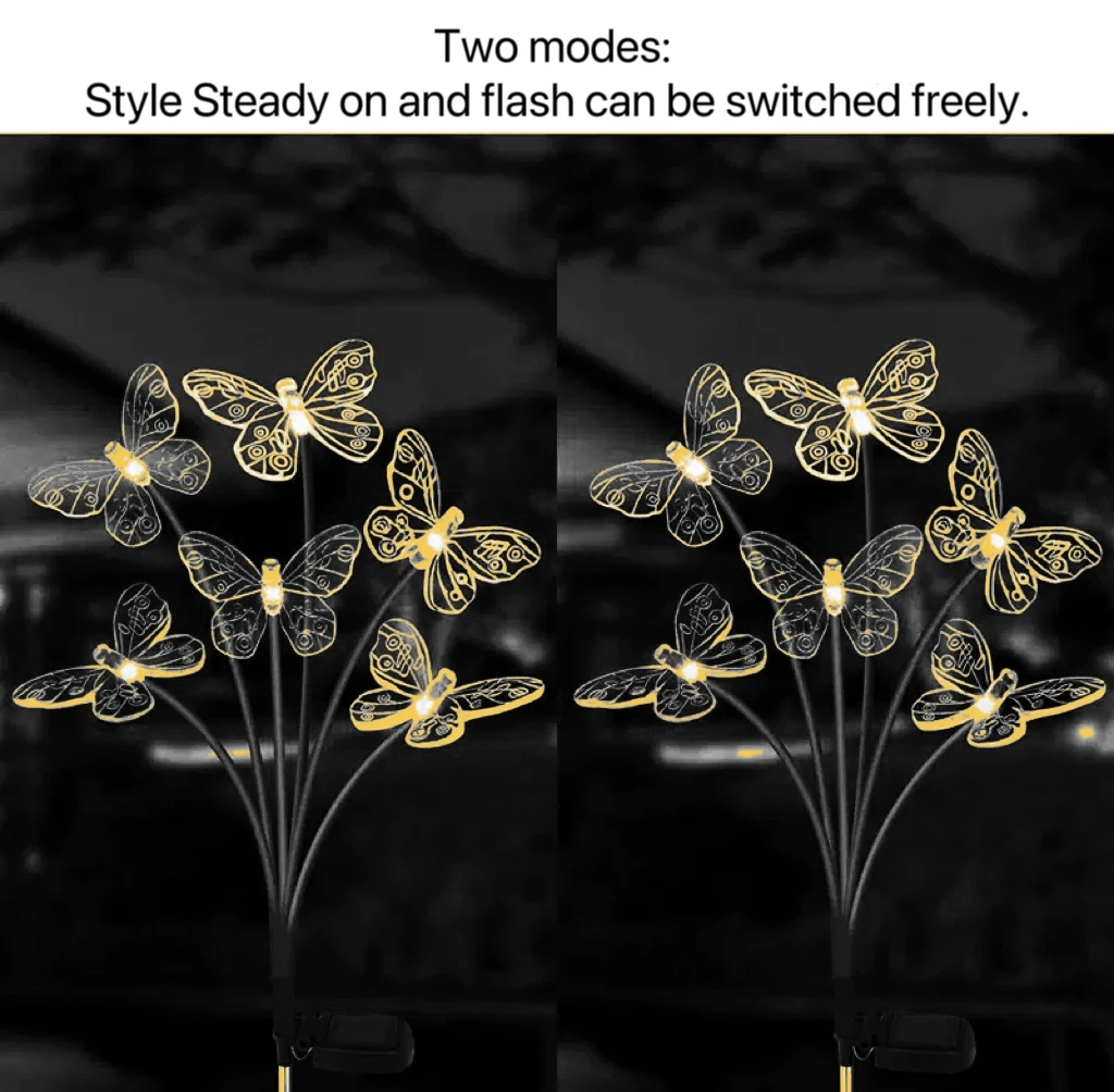 1 szt. Ogrodowe solarne lampki motylek, zewnętrzne 6LED, wodoodporne lampki wbijane do trawnika, ścieżki, patio