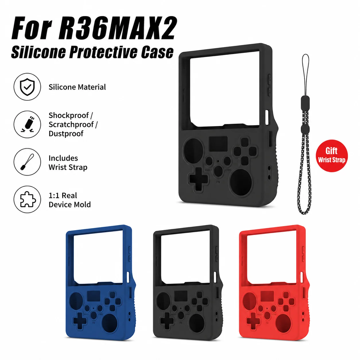 For R36Max 2 Retro Gaming Handheld Protective Case Drop-Proof and Scratch-Resistant Soft Shell Includes Lanyard