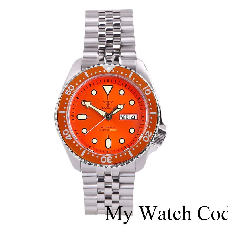 Tandorio Mod NH36AA Wochentag Datum Stahl Mechanische Uhr Männer 120 klicks Lünette Kapitel Ring 3,8 Krone 20bar Wasserdichte Uhr 7