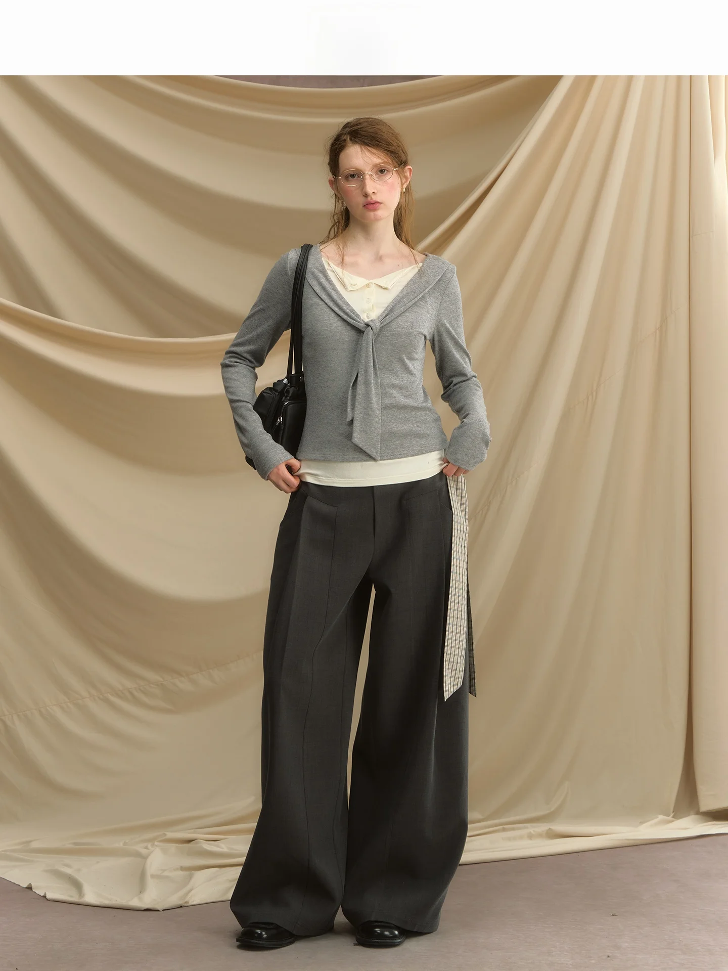 LOLOL Wind Fold Casual High Waist Slim Straight Drapey Suit Pants Women's Black Long Trousers 2026 New Style Commute Vintage