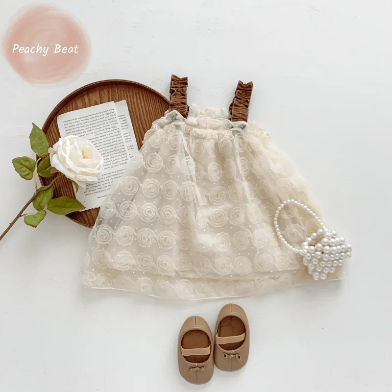 

Baby Girl Princess Floral Lace Slip Dress Infant Toddler Child Elegant Emboridery Halter Mesh Tulle Vestido Baby Clothes 18M-5Y