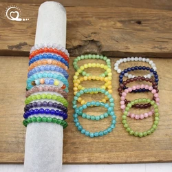 Cat Eye Stone Round Bead Bracelets Healing Crystal Blue Pink Green Yellow Purple White Opal Elastic Bangles Women Jewelry QC2087