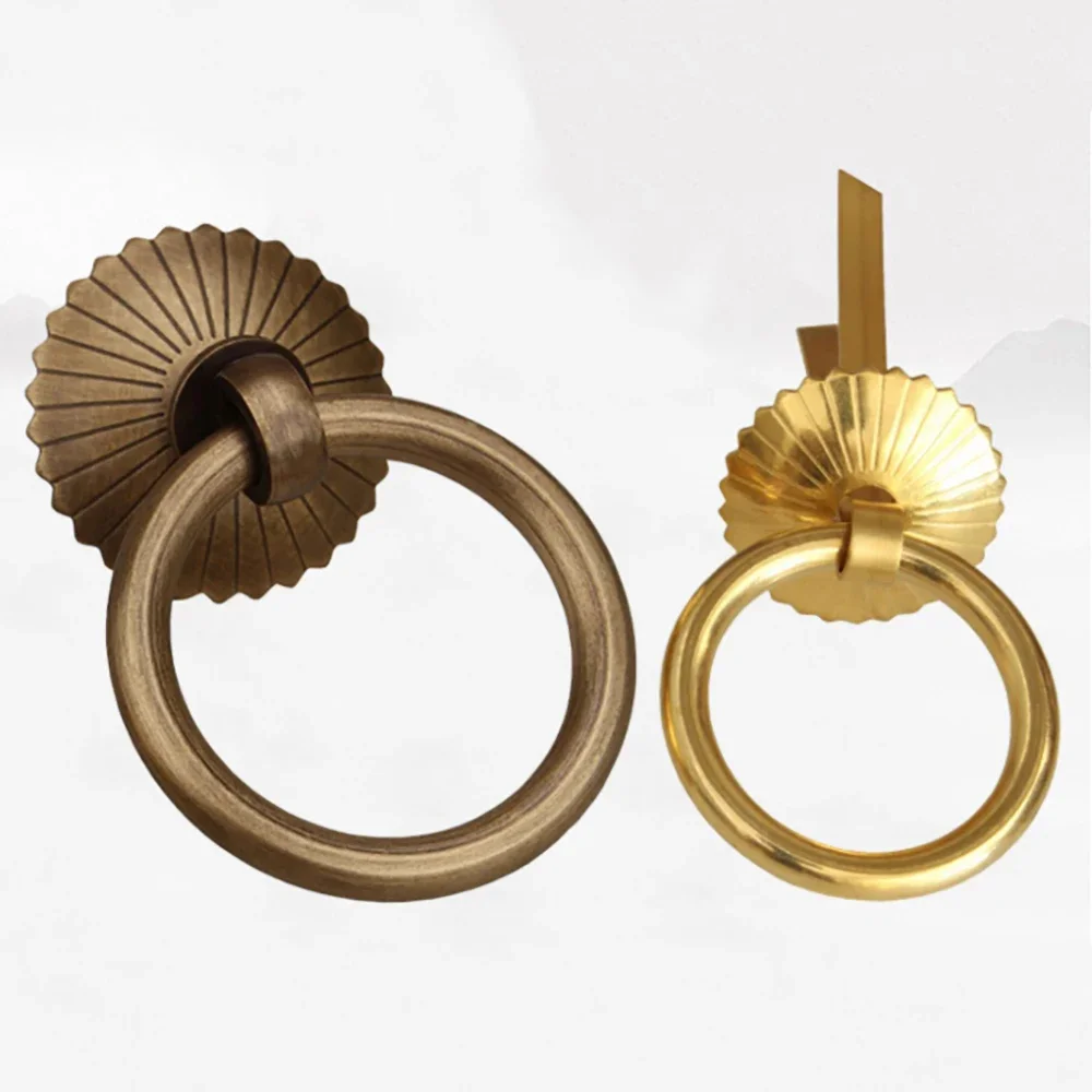 Pure Brass Handle Chinese Style Furniture Cabinet Door Drawer Pull Ring Tea Can Medicine Cabinet Handle Single Hole Round Ring