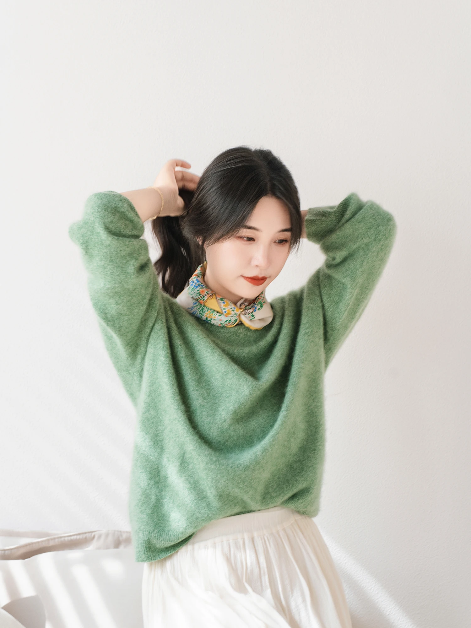 

Apipedr Camere Wool round Ne Pullover Knitted Sl Lightweight Cloud Falling Women's Casual Sle Loose Fit Knitwear