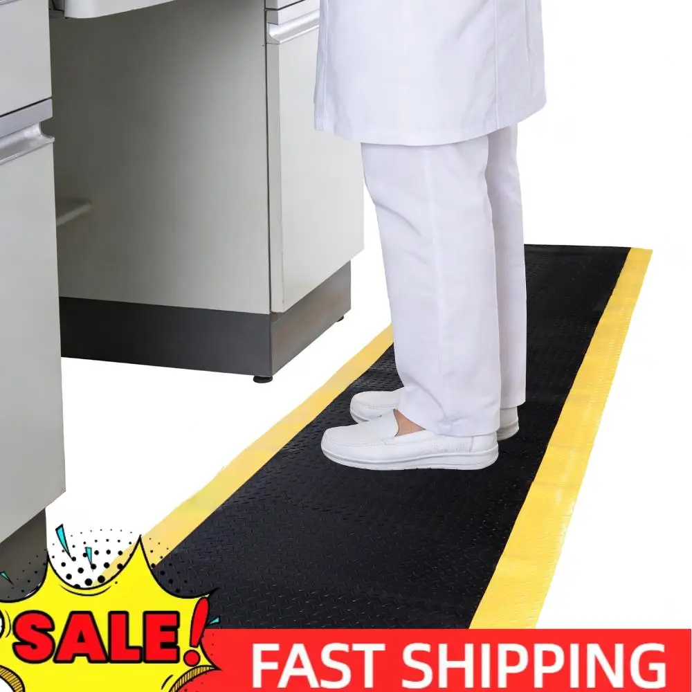 

144x36inch Industrial Ergonomic Comfort Standing Mat W/ Safety Yellow Border Anti-Fatigue Work Mats for Warehouse Garage Public