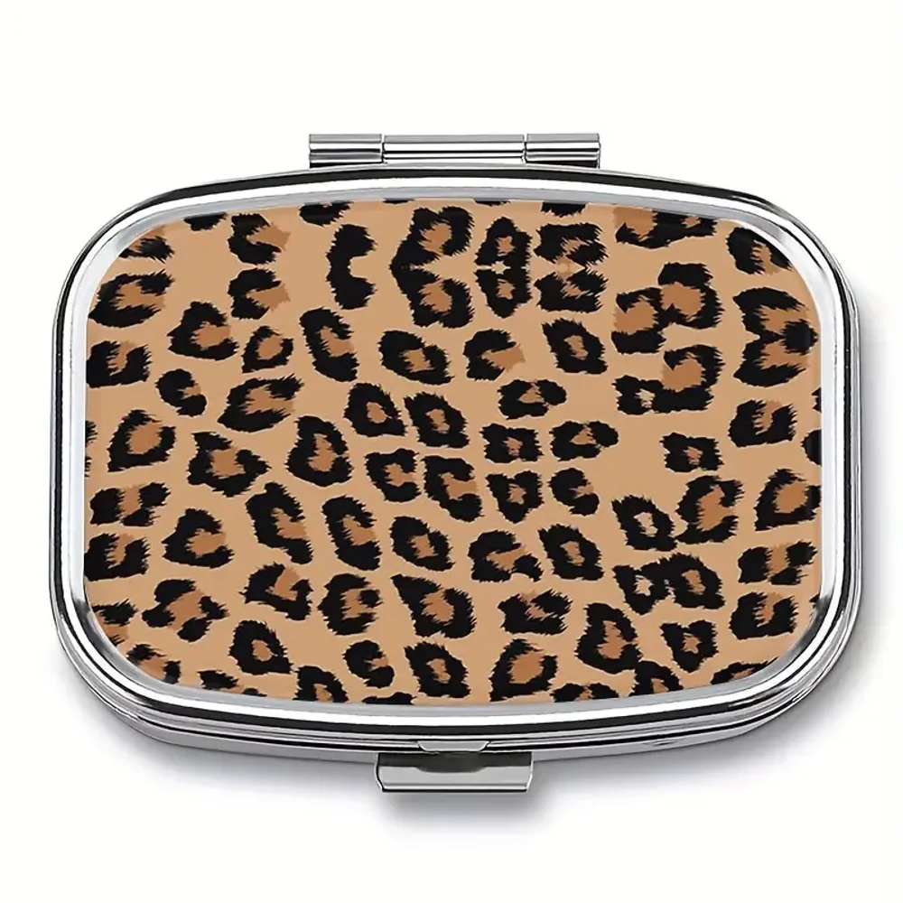 1PC Leopard Print 2-Compartment Pill Box, Portable Pocket Travel Case