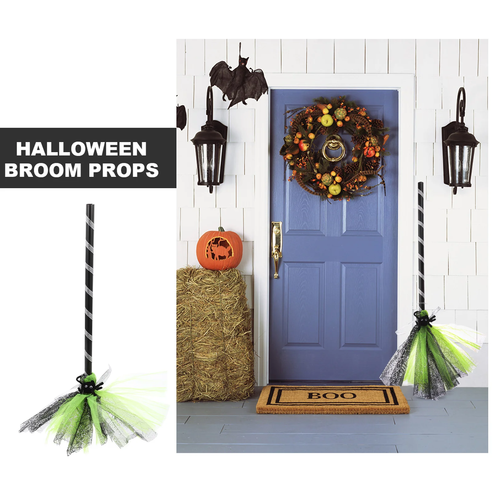 

1pc Halloween Broom Decoration Witch Broom Prop Green Fabric Party Favors Child Detachable Haunted House Stage Background