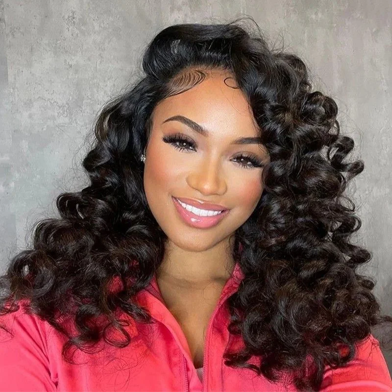 Half Wigs Human Hair Loose Wave 3 In 1 Flip Over Wigs Wear and Go Glueless Wigs Loose Deep With Drawstring 220% Density