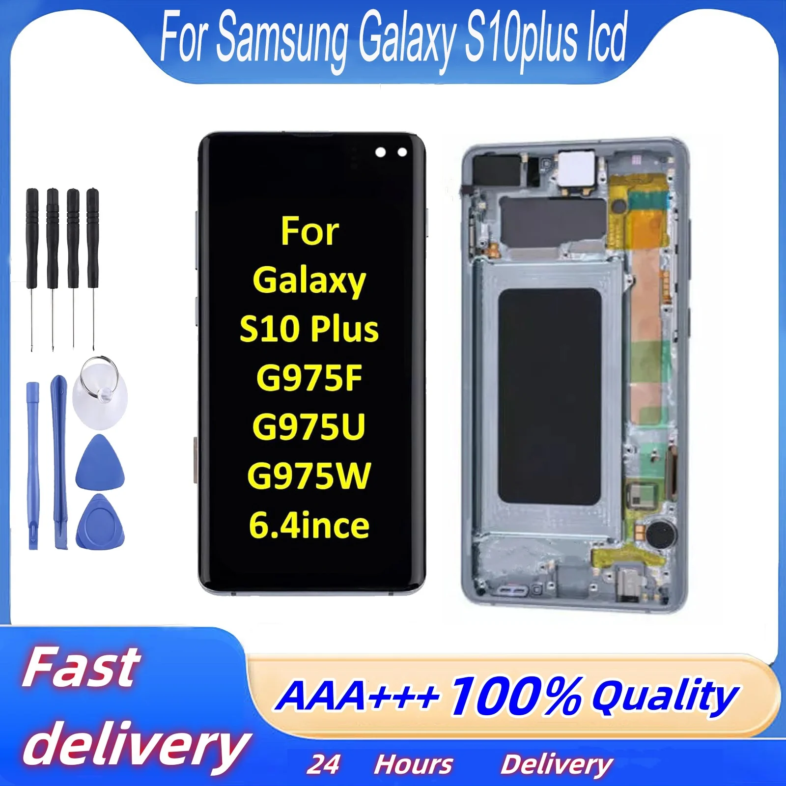 AMOLED S10 Plus Screen, For Samsung Galaxy S10 Plus LCD Display G975 G975F/DS Touch Screen Replacement Digitizer Assembly +Frame