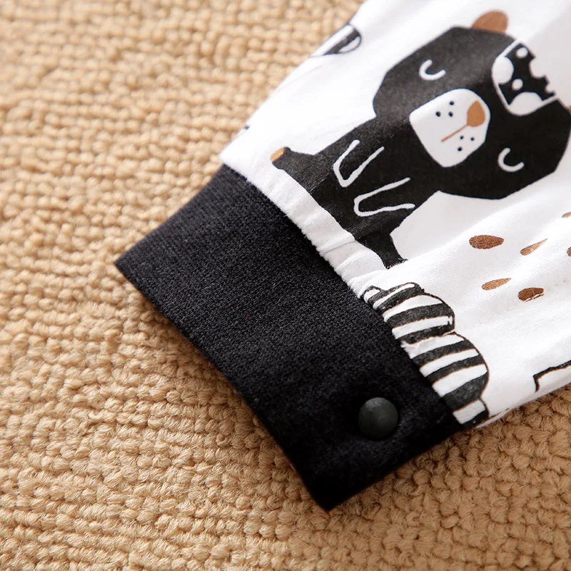 0-18 Baby Long Sleeved Jumpsuit Cute Cartoon Brown Bear Printed Cotton Comfortable And Soft Spring And Autumn Newborn Clothes