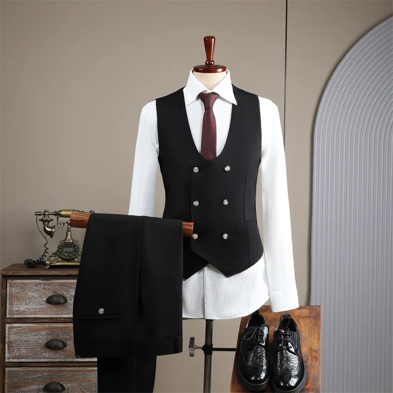 

J1124 Double-breasted brown suit for men Business groom wedding dress Groomsmen business slim suit for men