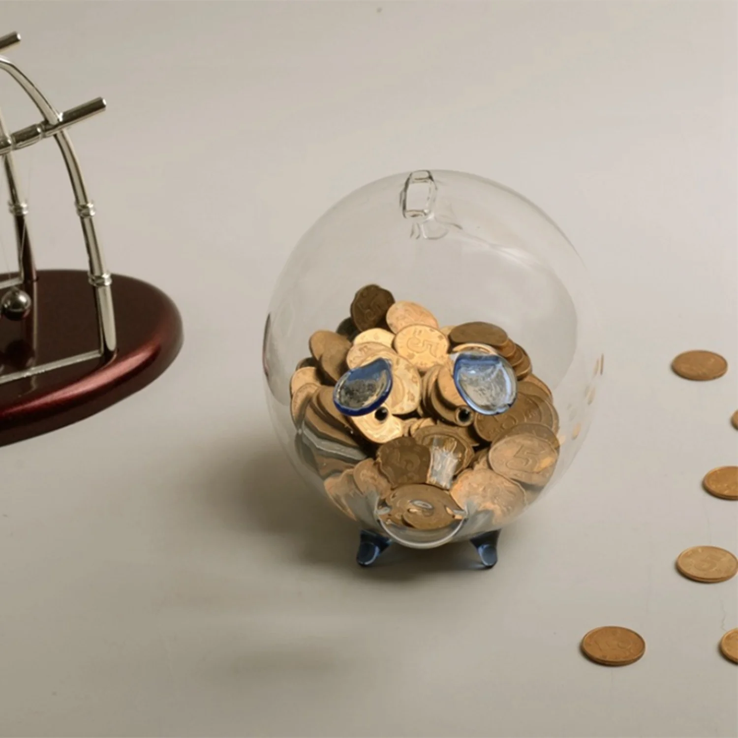 

LNHF 2Pcs Pig Piggy Bank Money Boxes Coin Saving Box Cute Transparent Glass Souvenir Birthday Gift For Children Kids - Blue & Pi