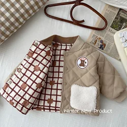 Cute Bear Kids Winter Jacket 2024 Double Side Children's Thicken Cotton Jacket Korean Children's Clothing Outerwear Coats