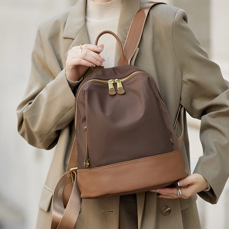 

New Oxford &Leather Female Aesthetic Backpack School Bags Luxury Designer for Girls Women Backpacks Travel Light Weight - SC1708