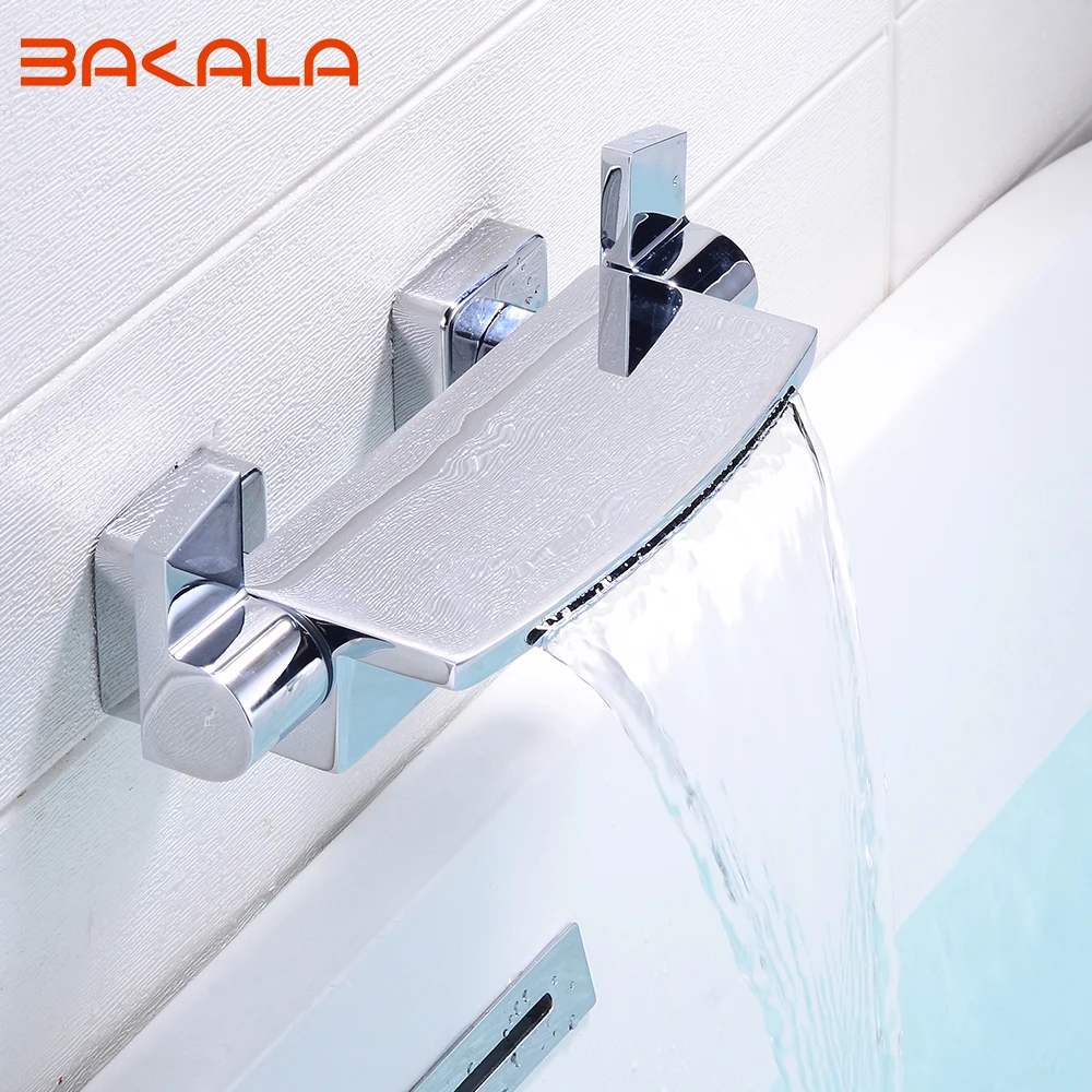 4color In-wall Concealed Bathroom Basin Faucet Waterfall Dual Handle Single Contral Bathtub Faucet Wall Mounted Mixer Tub Tap