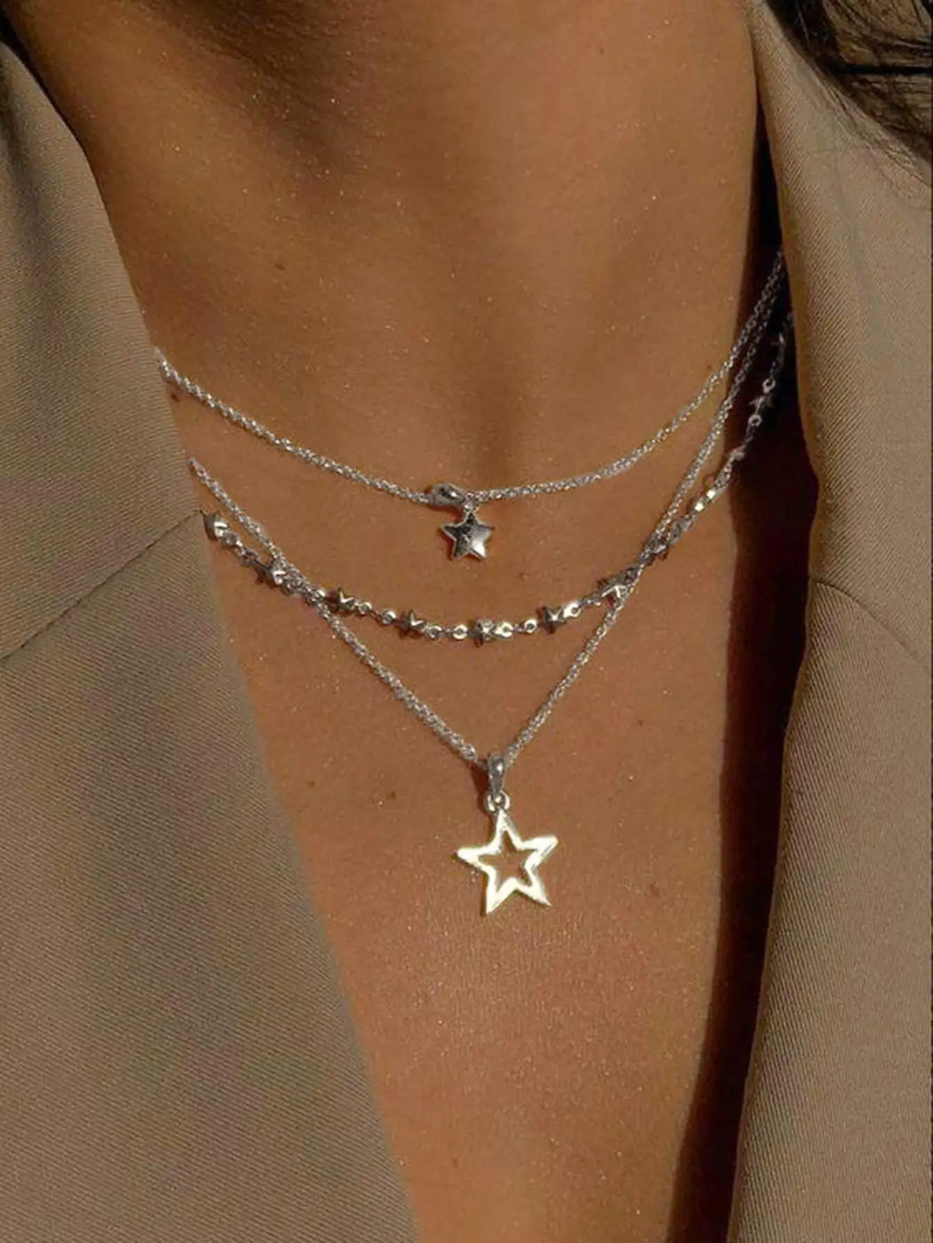 

Набор многослойных ожерелий с подвесками-звездами в 3 слоях для женщин, модные украшения серебристого цвета