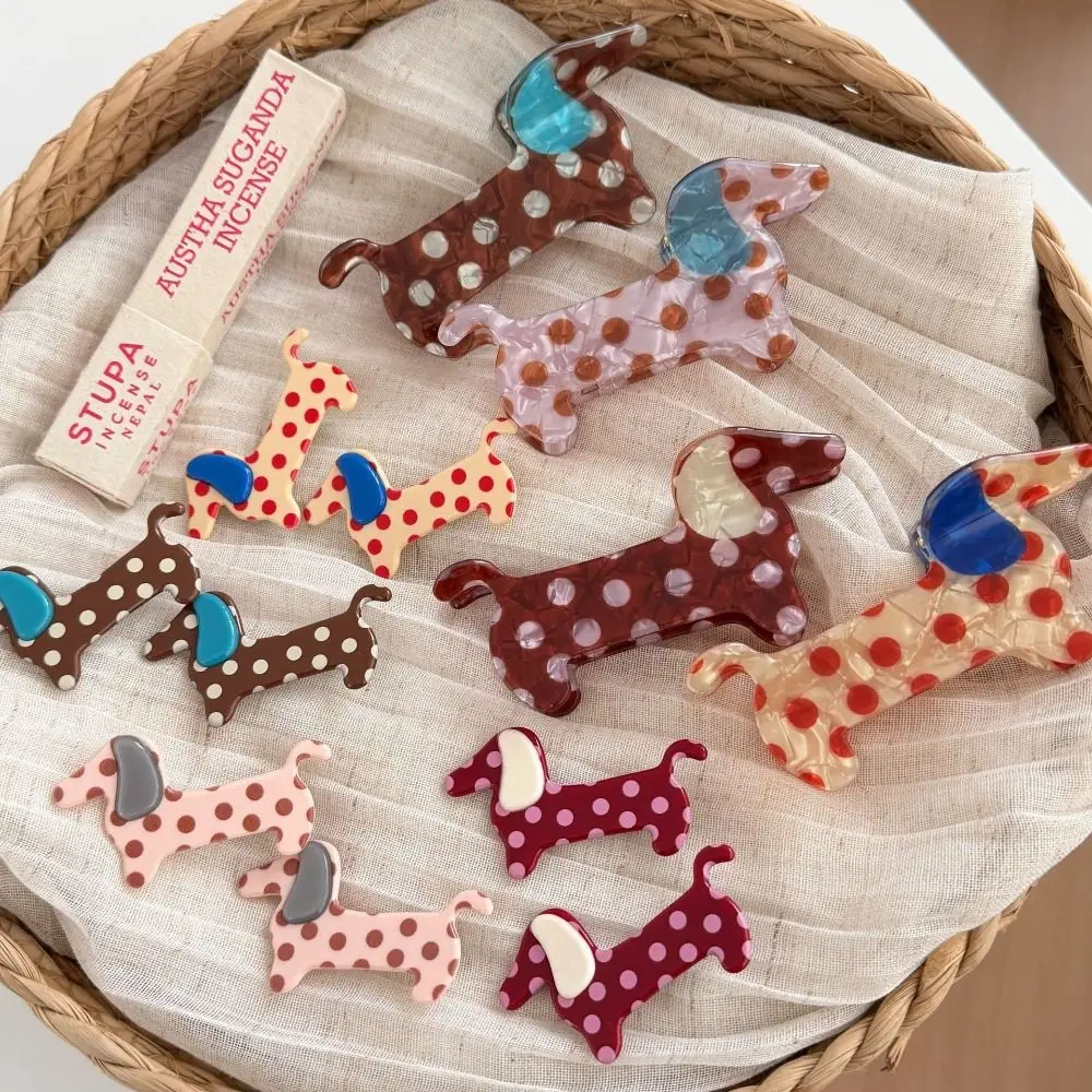 

Cute Pvc Polka Dot Dog Hair Claw Geometry Large Dachshund Hair Clip Korean Style Headwear Bang Clip Animals Grab Clip Streetwear