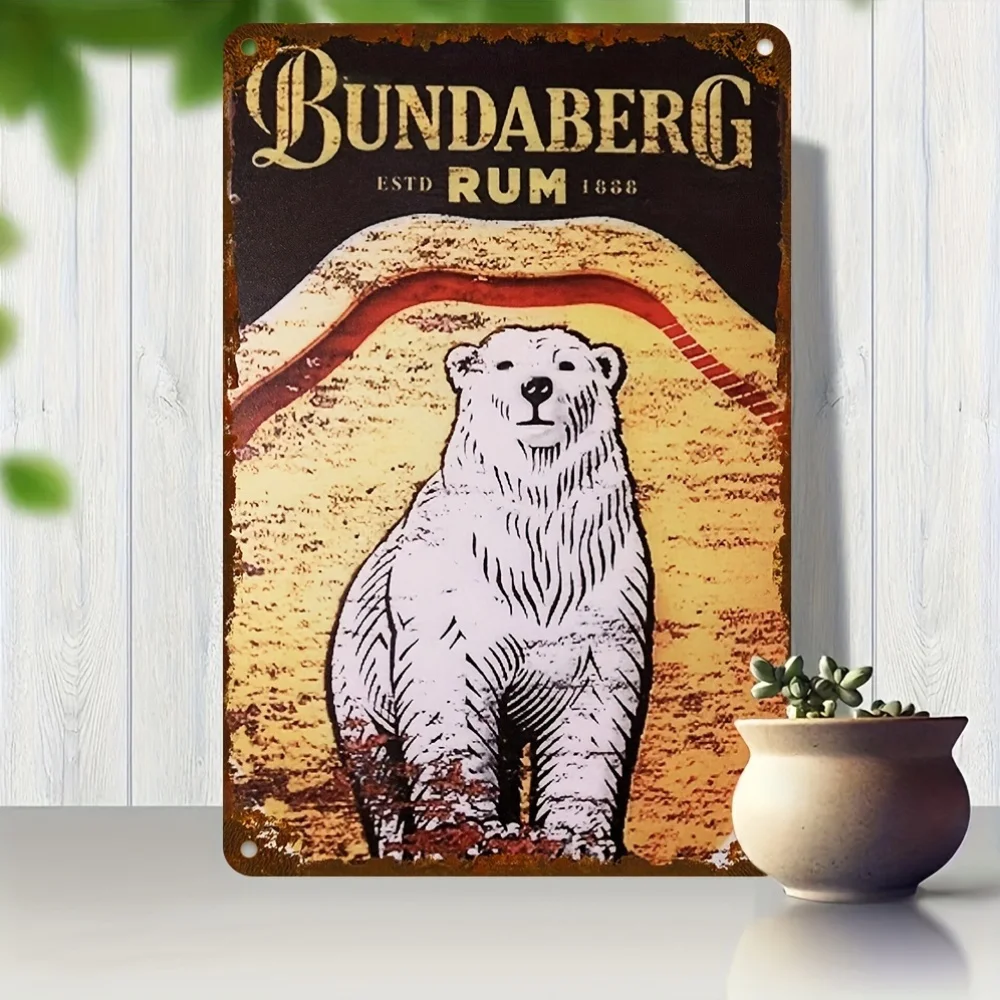 Letrero Metálico Vintage Bundaberg Rum 1888 - Decoración Rústica de Hierro con Diseño de Oso Polar, Uso Interior/Exterior, Texto en Inglés