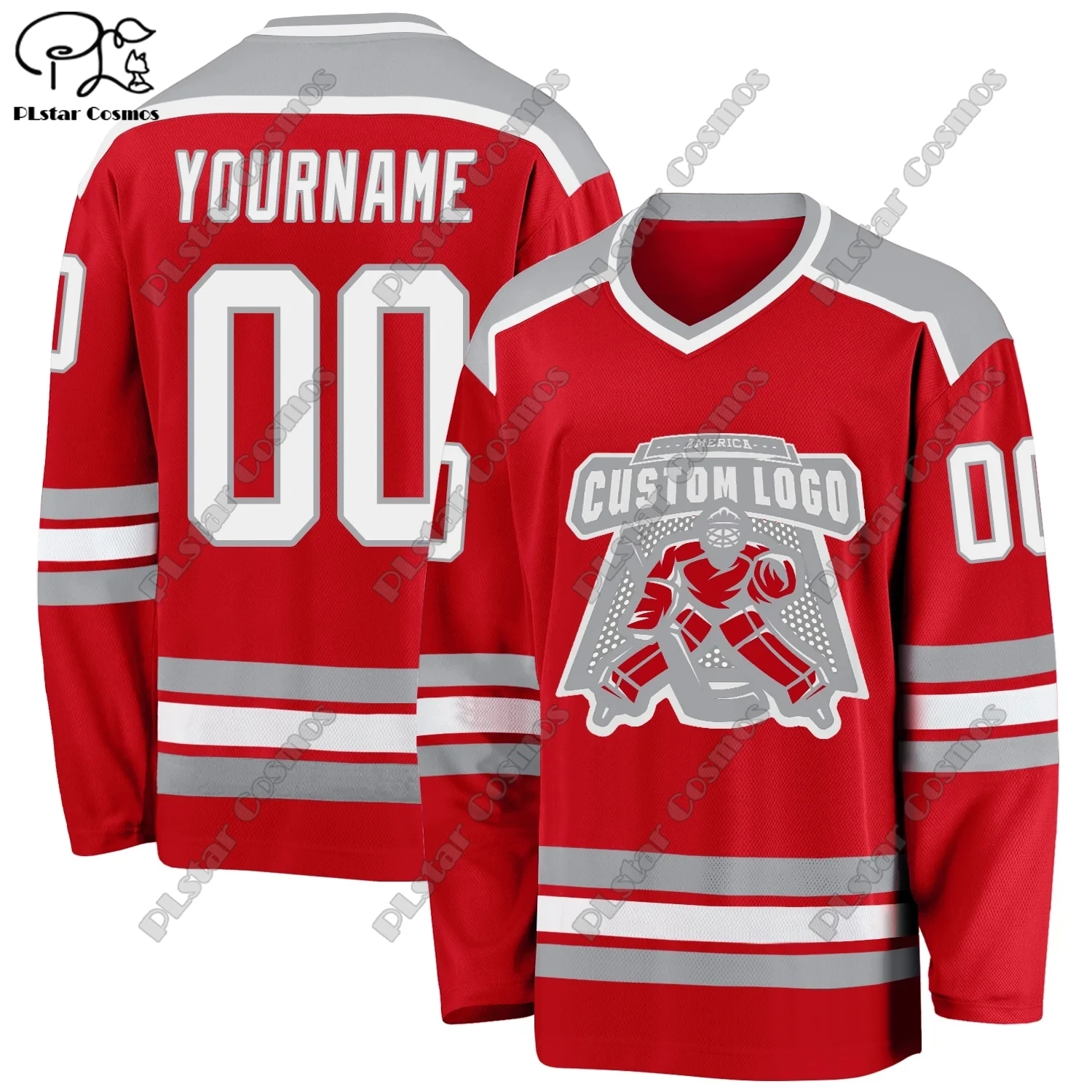 New Fashion red Hockey Jersey Custom V Neck Long Sleeve 3D Printing Harajuku Casual Fun Sweatshirt Team Outdoor Sports Gift Q10