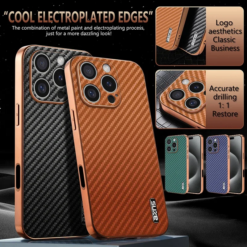 

Чехол для телефона Higth End Business с магнитным углеродным волокном для iPhone 16, 15, 14, 13, 12, 11 Pro Max 16E Plus, задняя крышка с рамкой, чехол Etui