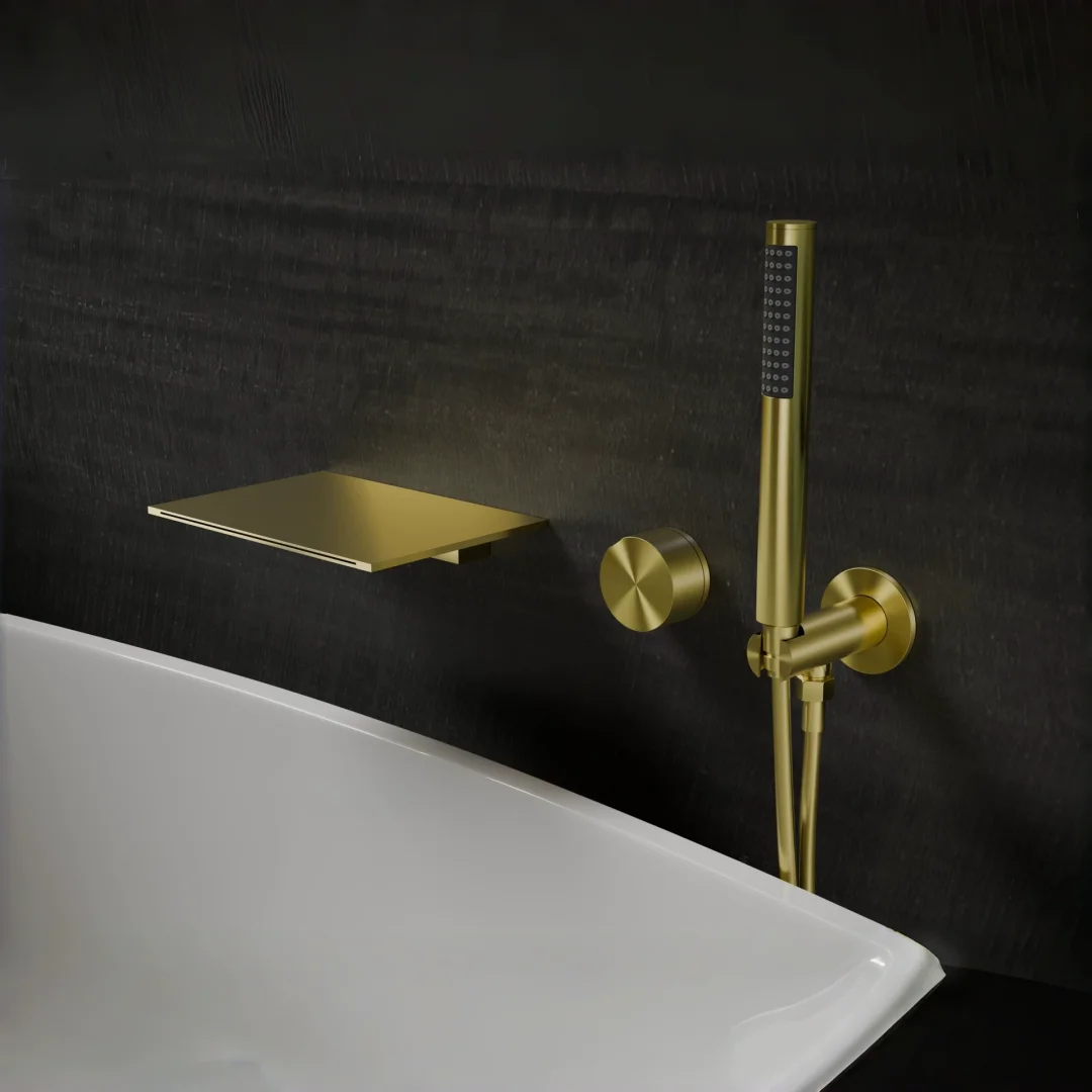 

Brushed Gold Bath and Shower Faucet Set Wall Brass Grey Waterfall Bathtub Faucet Wall Mounted Brushed Nickel Bathtub Tap