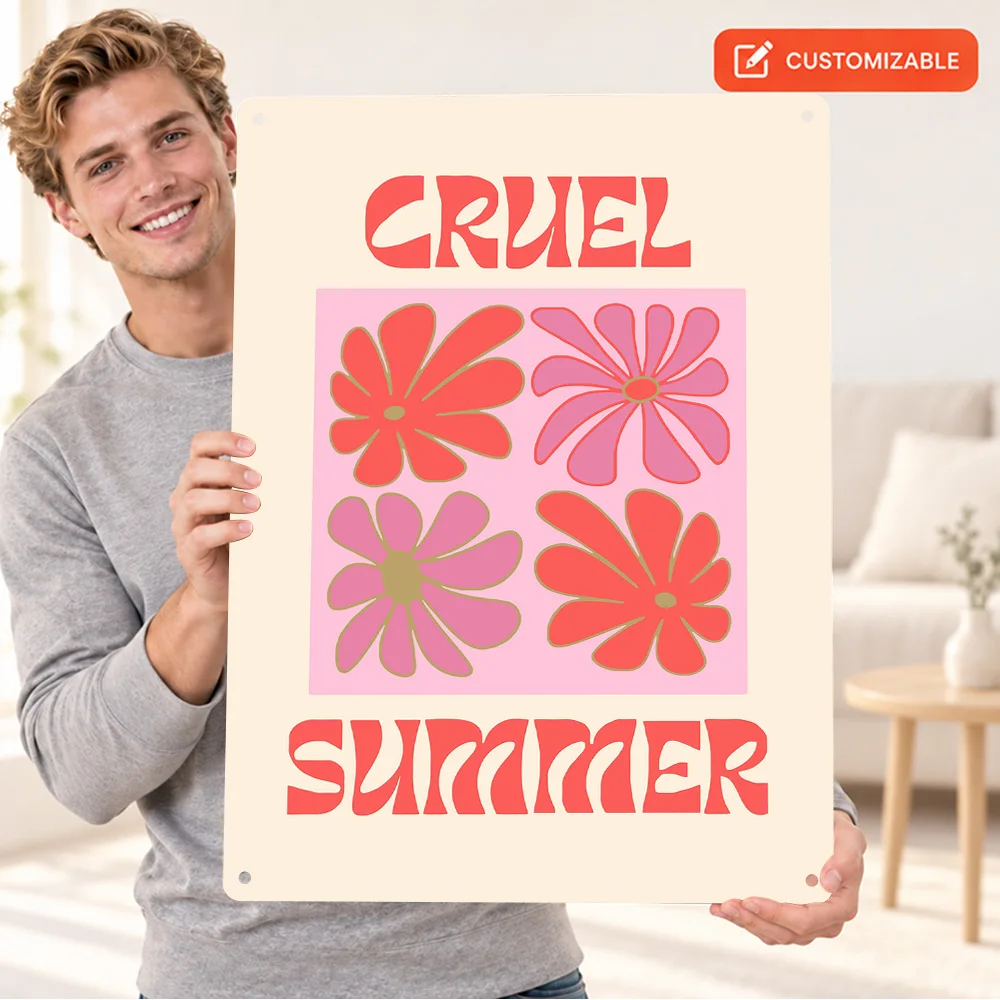 Cruel Summer Flowers Textured Metal Poster Personalized Aluminum Sign Retro Minimalist Vector Illustration Wall Art For Lounge