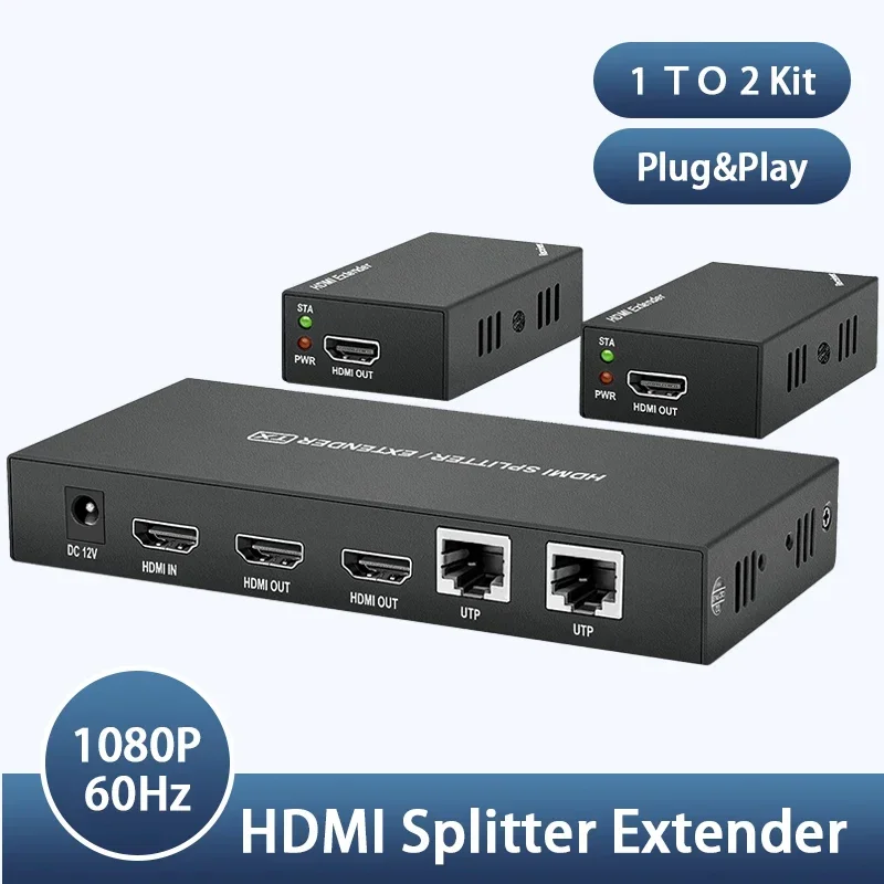 1080P HDMI Rj45 Extender By Ethernet Cat6 Cable 60m Video Transmitter Receiver Kit 1X1 1X2 1X4 1X7 Splitter