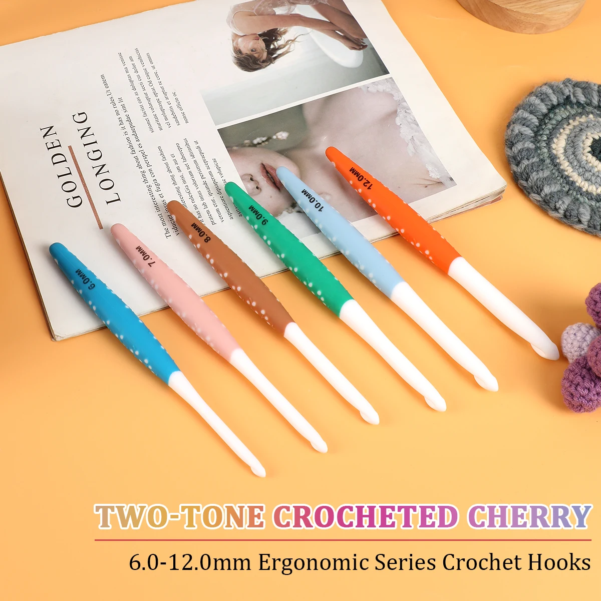 1pcs Ergonomic Soft Handle Crochet Hook Cherry Two Color Knitting Needles 6-12mm DIY Wool Weave Knitting Crochet Tools Crafts