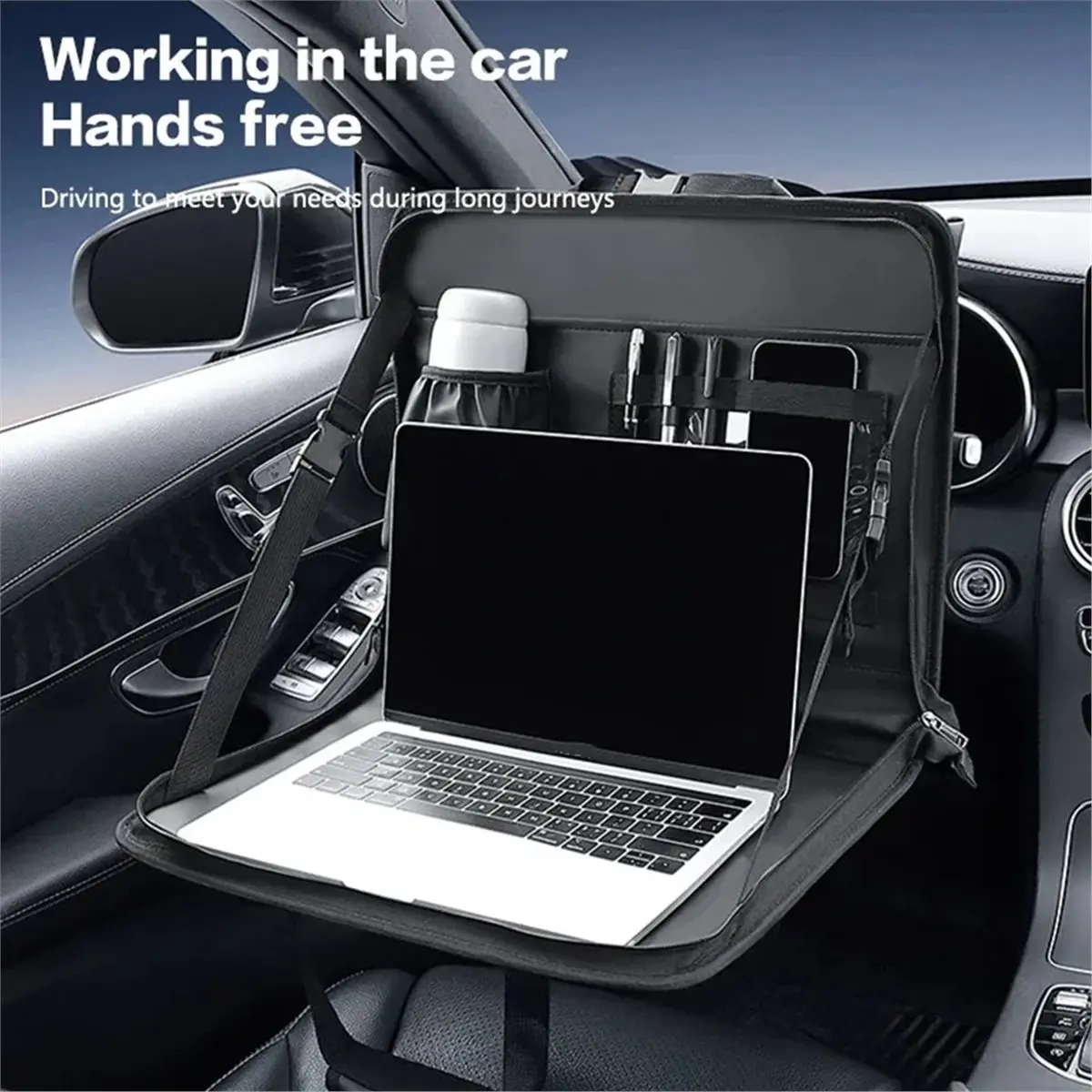 goodidea Multifunctional Car Steering Wheel Dining Table - PU Leather Seat Back Stand with Notebook Stand , Car Accessories