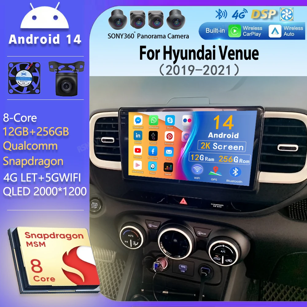 

Android14 Car Radio For Hyundai Venue RHD 2019 2020 2021 Navigation GPS Multimedia Video Player Stereo Carplay+Auto WiFi+4G DSP