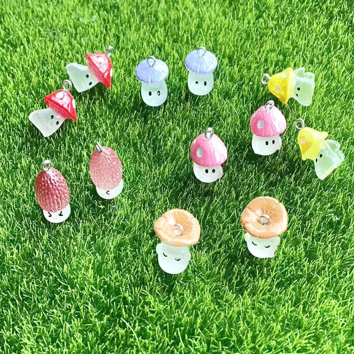 10pcs  Simulation Colorful  Luminous Mushroom Charms For Pendant DIY Earrings Necklace Jewelry Accessories Finding