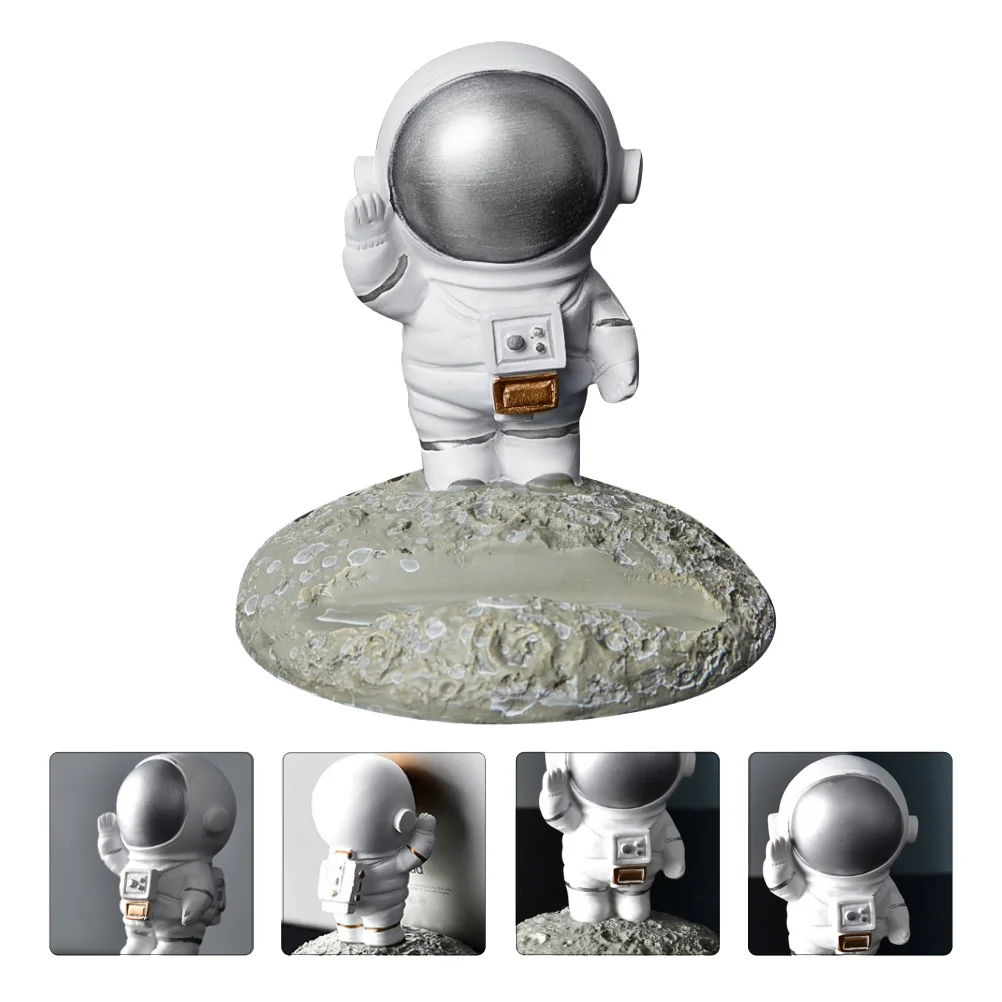 

Cellphone Stand Astronaut Bracket Creative Resin Ornament Holder Toy Desktop Silver Man