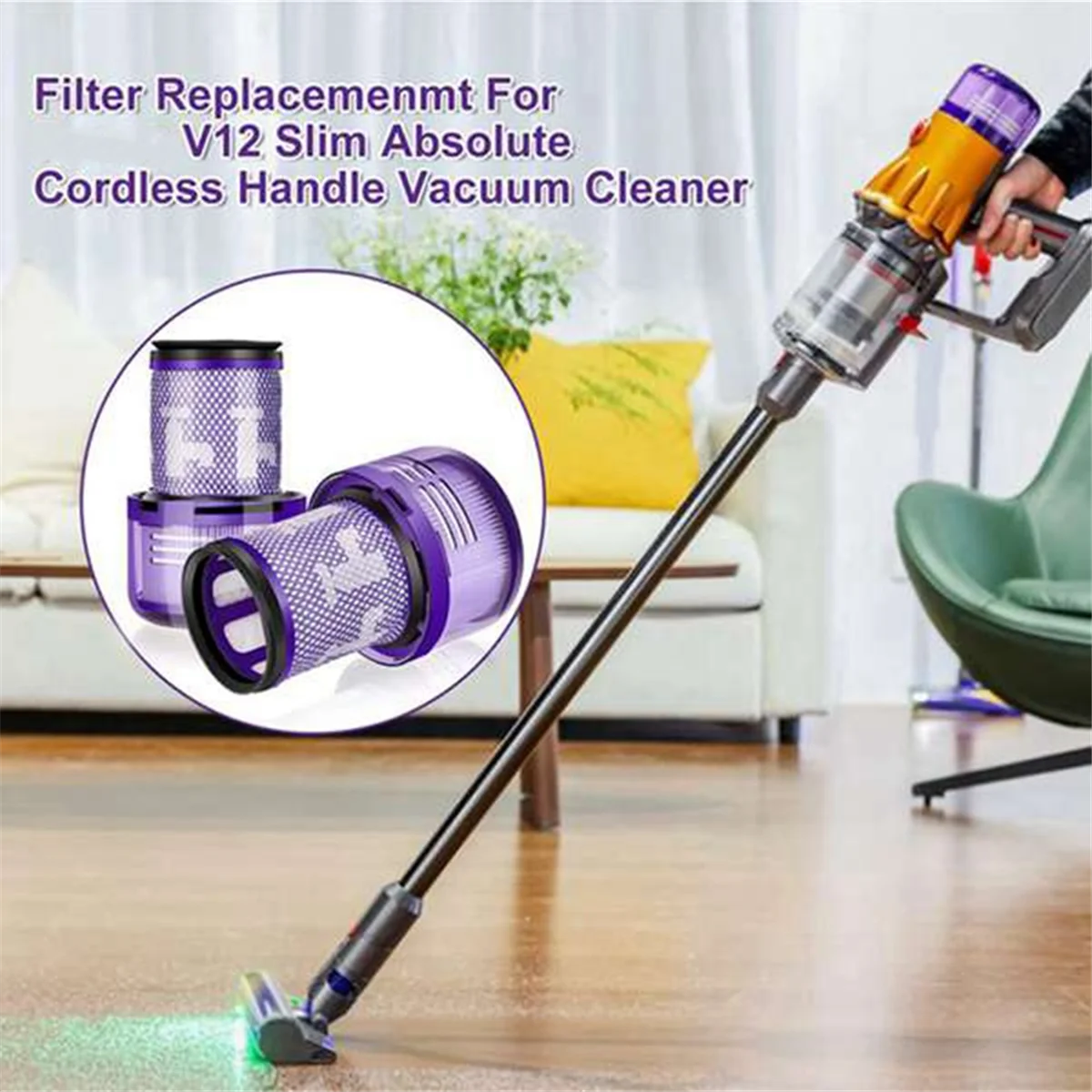 V12 Filter Compatible with for Dyson V12 Detect Slim, V12 Slim Vacuums, Compare to Part 971517-01
