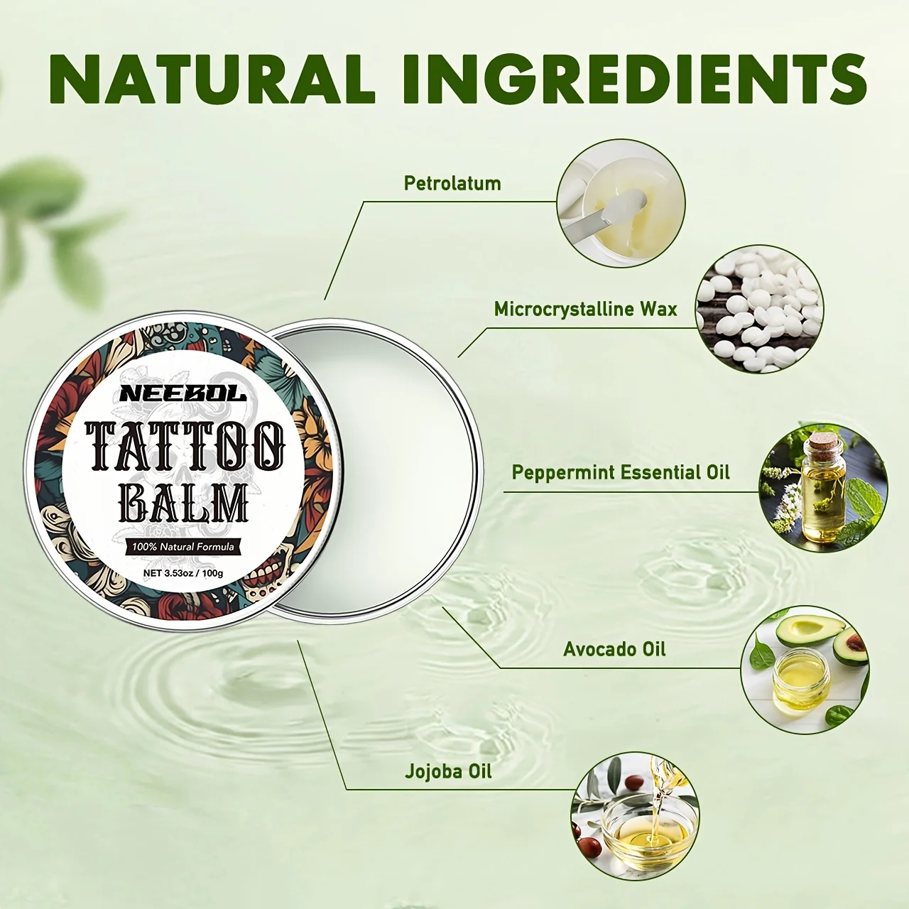 وشم Neebol مجموعة الرعاية اللاحقة ، صابون أخضر مسح القماش ، زبدة الوشم ، كريم بلسم ، تعزيز لون الحبر