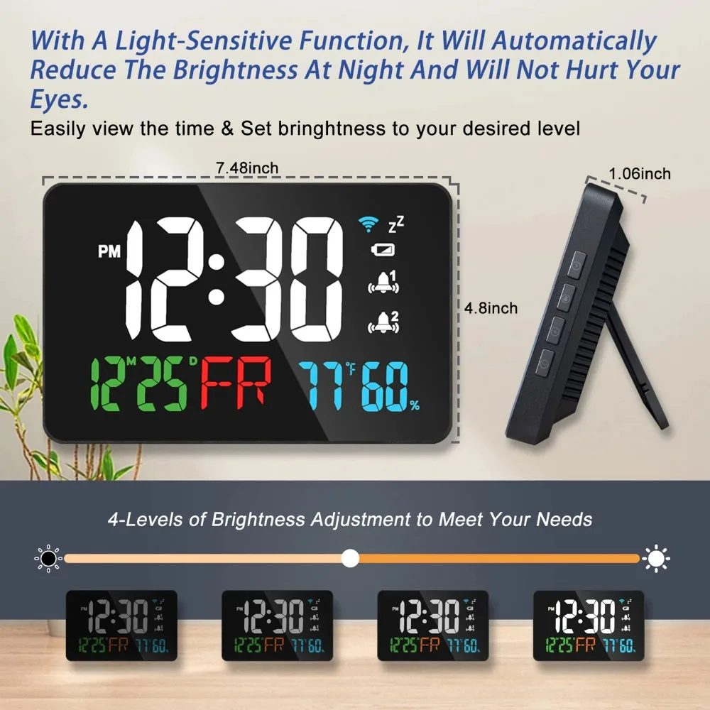 LED Digital Wall Clock WIFI Synchronized Time TEMP Humidity Date Unlimited Snooze Table Clock Desk Alarm Clock Home Decor