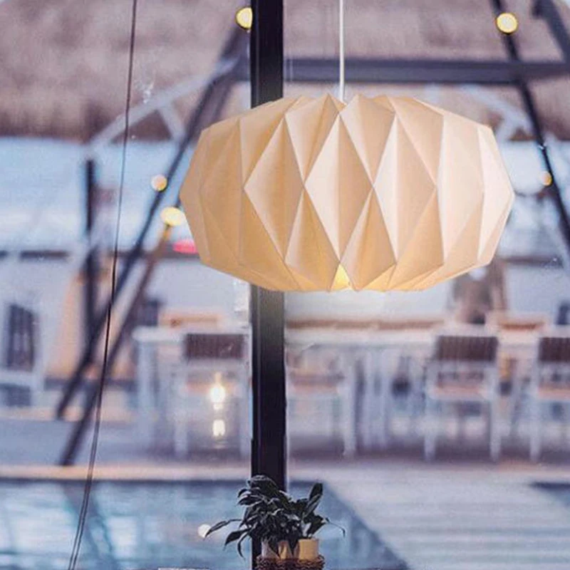 Origami Pendant Light Shade Foldable Paper Lantern Ceiling Lamp Cover Modern Japanese Style Hanging Lampshade for Home Decor