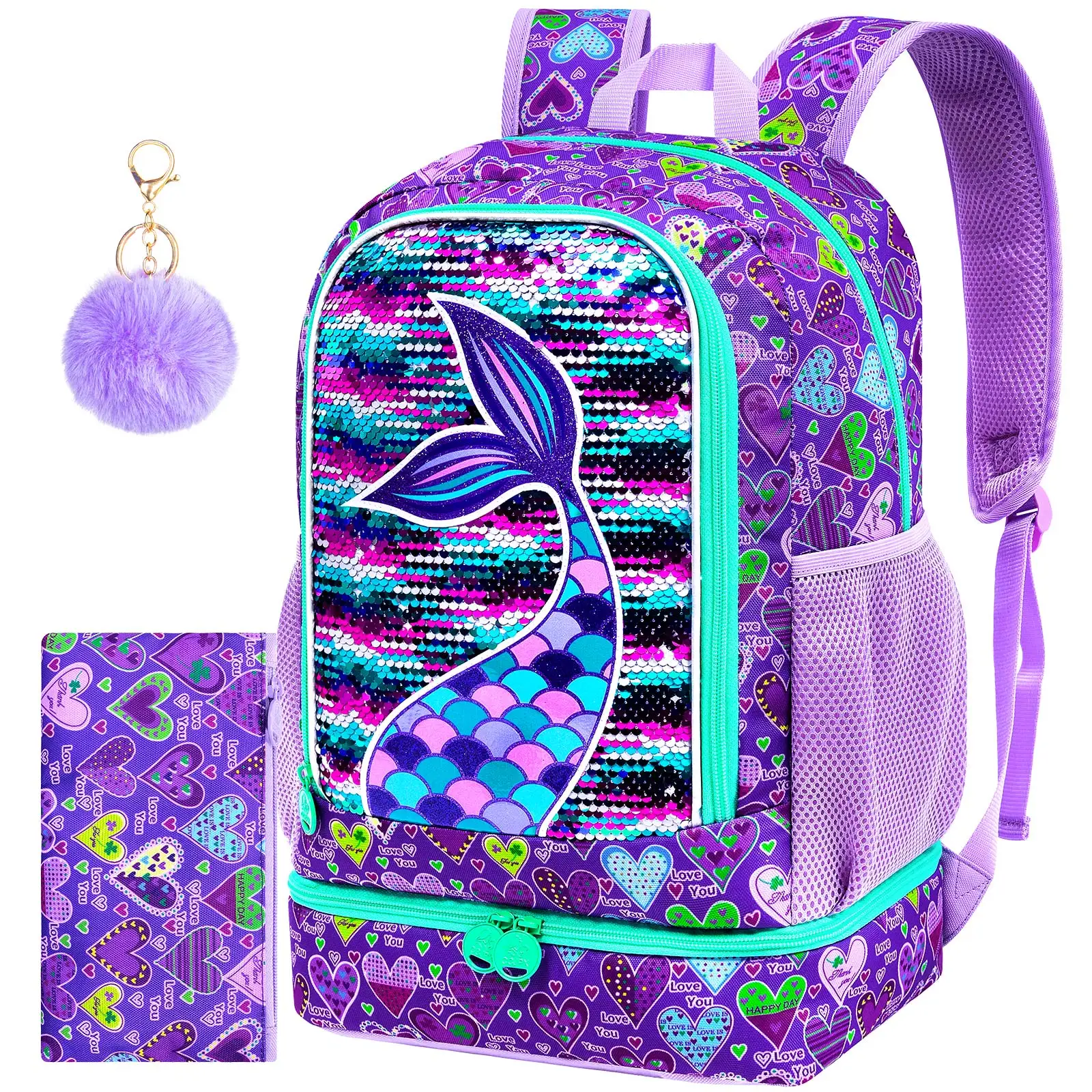 

2 In 1 Fsih Backpack for Boys, 17 Inch Kids School Bookbags with Lunch Box, Water Resistant Kindergarten Preschool Backpacks (Bl