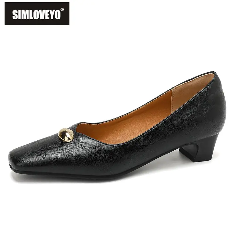 

SIMLOVEYO Brown Female Pumps Square Toe 3.5cm Block Heeled Slip On Large Size 40 41 42 Soft Leisure Office Lady Shoes Footwear