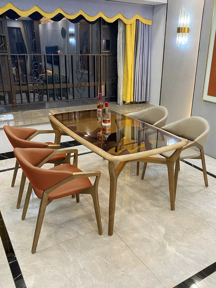 

Tempered Glass Dining Table Light Luxury Household Small Apartment Dining Table Modern Simple Rectangular