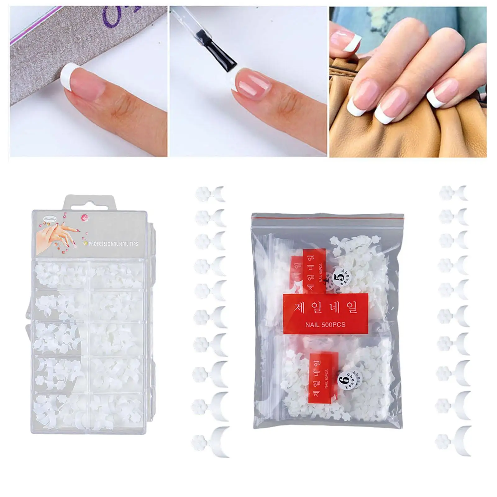 French Nail Tips Fingernail Tips White Crescent Shape Half Cover Fake Nails